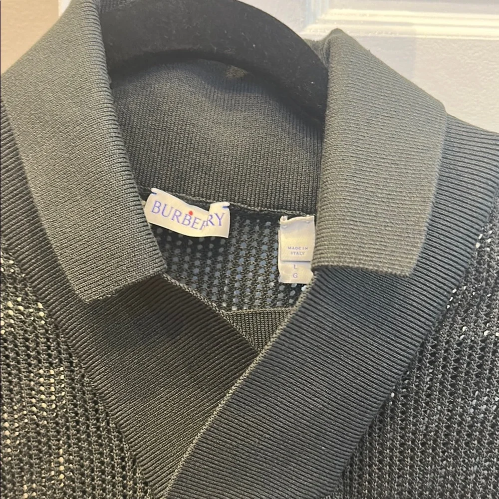 Burberry Men’s silk cotton mesh Onyx Polo shirt - Picture 4 of 6